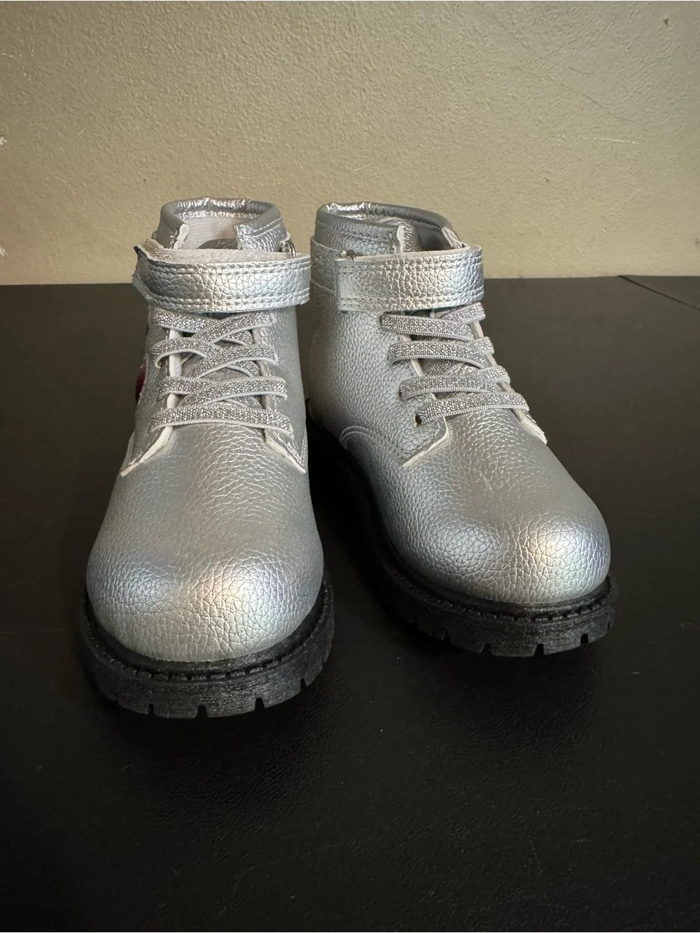 Carter’s, Sliver Faux Fur Leather & Heart, Children’s Size 9, Girl’s Ankle Boots